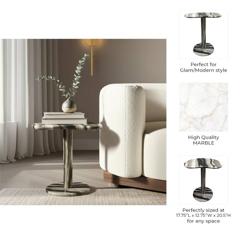 Marble Stone Accent Table Organic Pattern Savoir Design - 21" Black - 17.75" x 12.75" x 20.5"