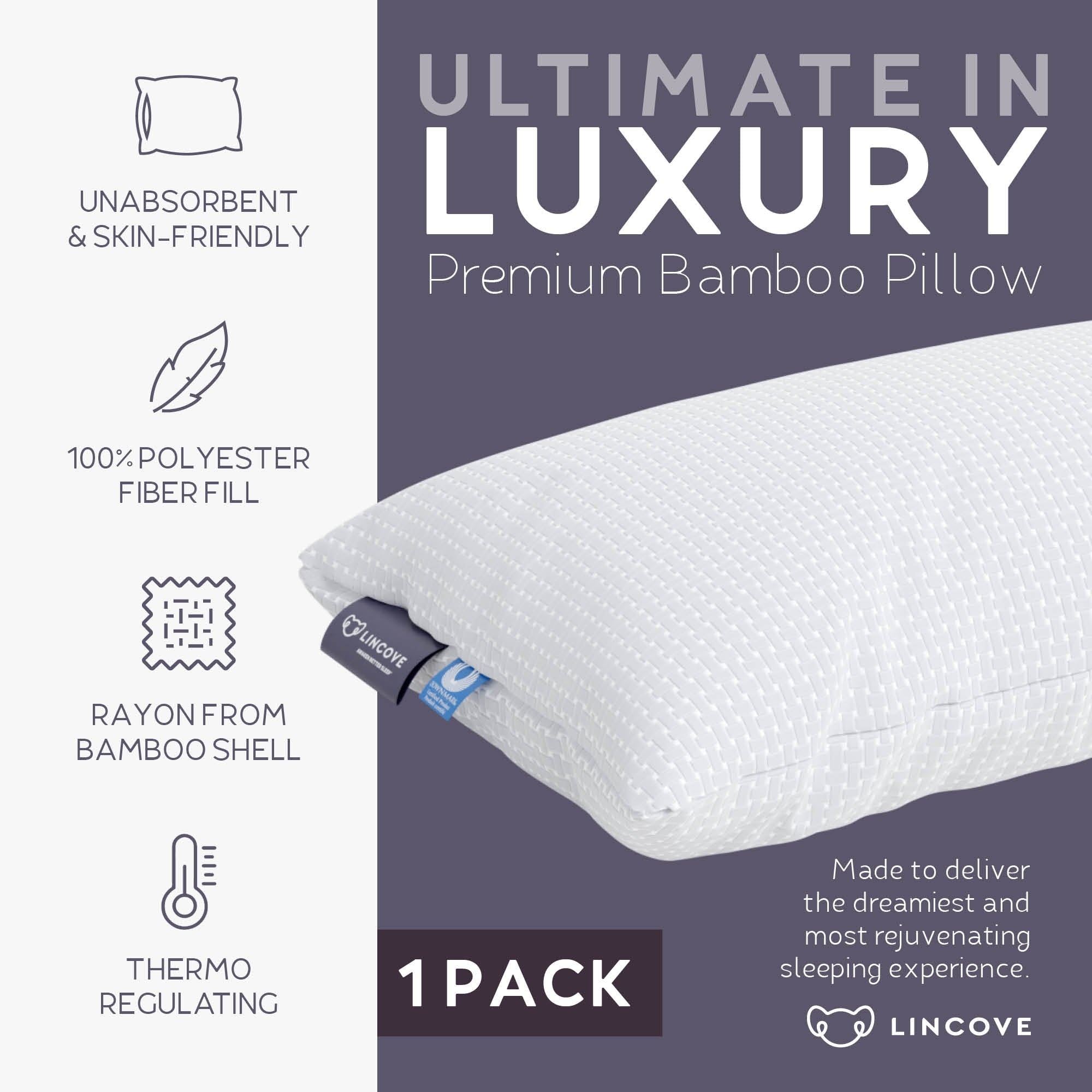 как выглядит Lincove Bamboo Pillow - Luxury Hotel Quality Temperature фото
