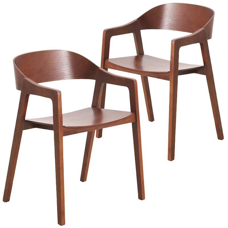 Dining Chair in Oak Wood with Open Back Design and Armrests Set of 2 Rivo Series - Dark Brown