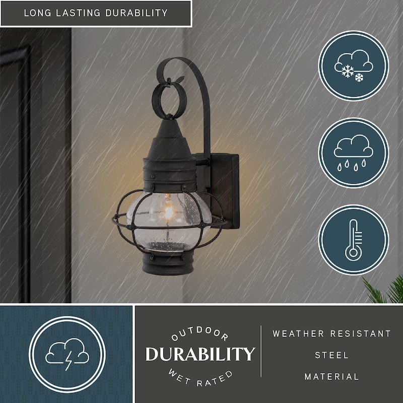 Chatham 1 Light Black Coastal Outdoor Wall Lantern Clear Glass - 8-in W x 13.5-in H x 8.5-in D