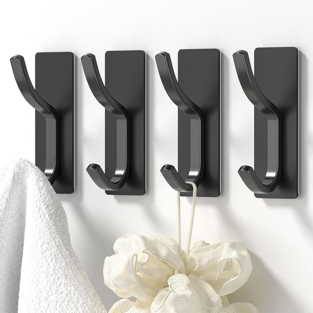 4-pack curved double hooks, multi-purpose hangers for coats, towels and bathrobes, suitable for bathroom and bedroom