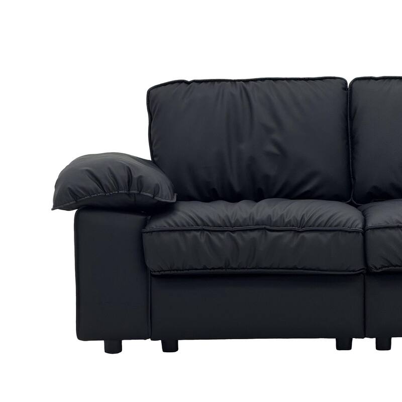 Leather Compact Sofa Couch with Hidden Storage, Minimalist 2-Seater Loveseat Sofa Couch with Pillow Armrests
