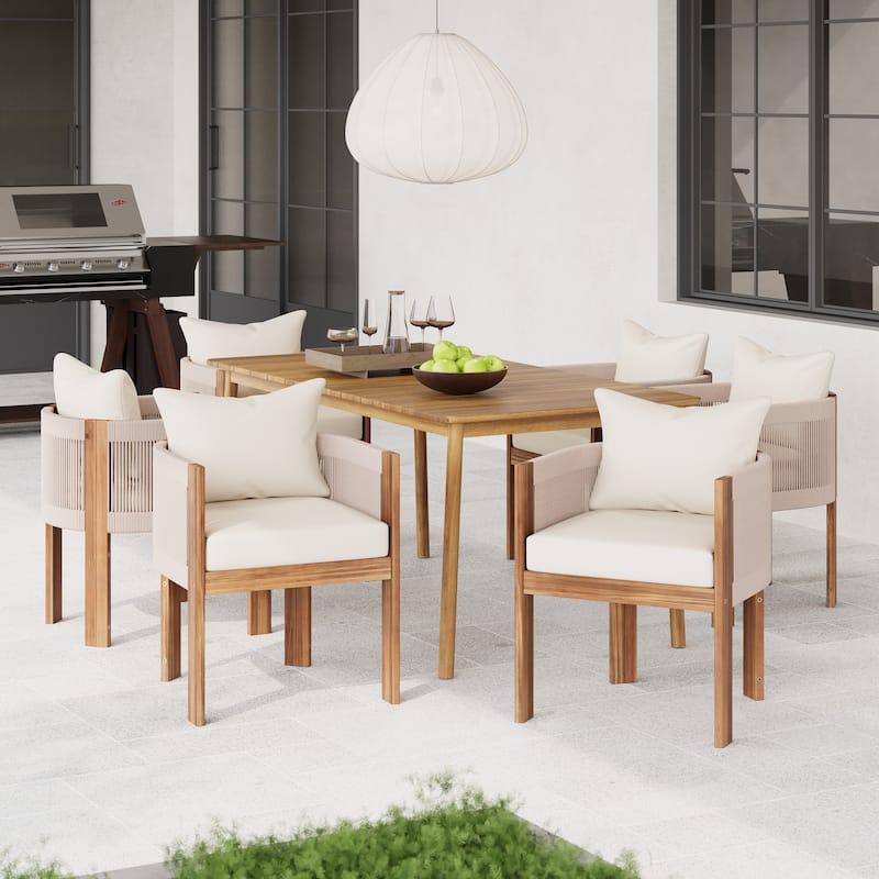 Christopher Knight Home-Benjamin Acacia Wood Outdoor 7-Piece Dining Set