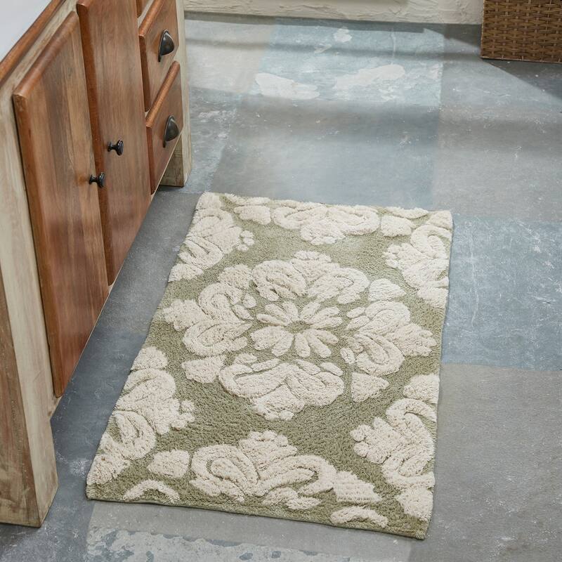 Better Trends Medallion Collection 100% Cotton 3-Pc Set Bathroom Rugs-Soft & Super Absorbent, Non-Skid Latex, Machine Washable