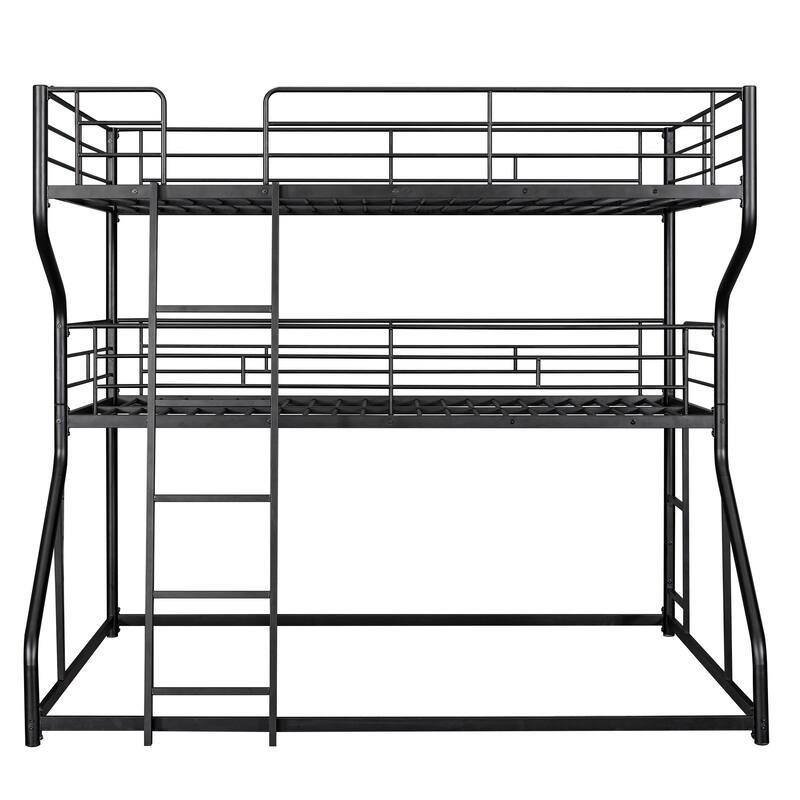 Full XL over Twin XL over Queen Triple Bunk Bed with Guardrails and Ladder