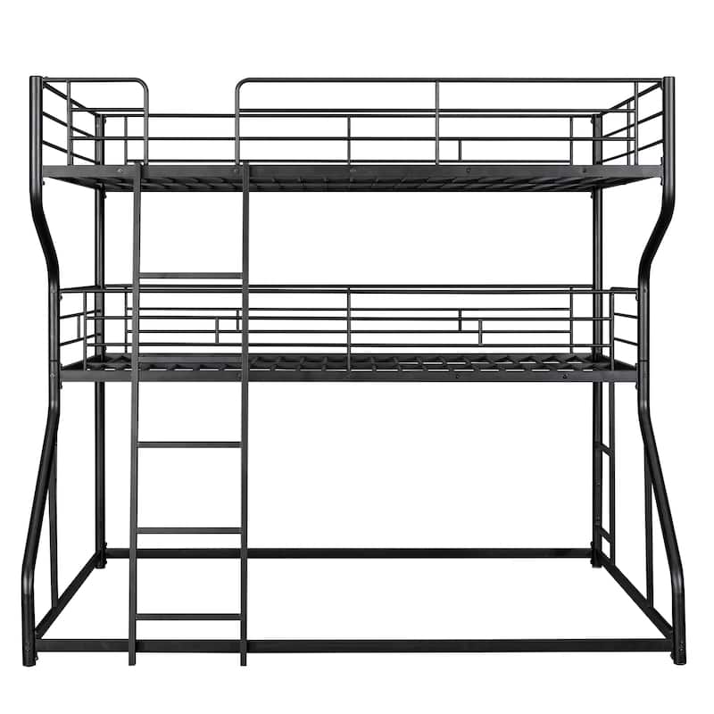 Space-Saving Full XL over Twin XL over Queen Triple Bunk Bed with Guardrails