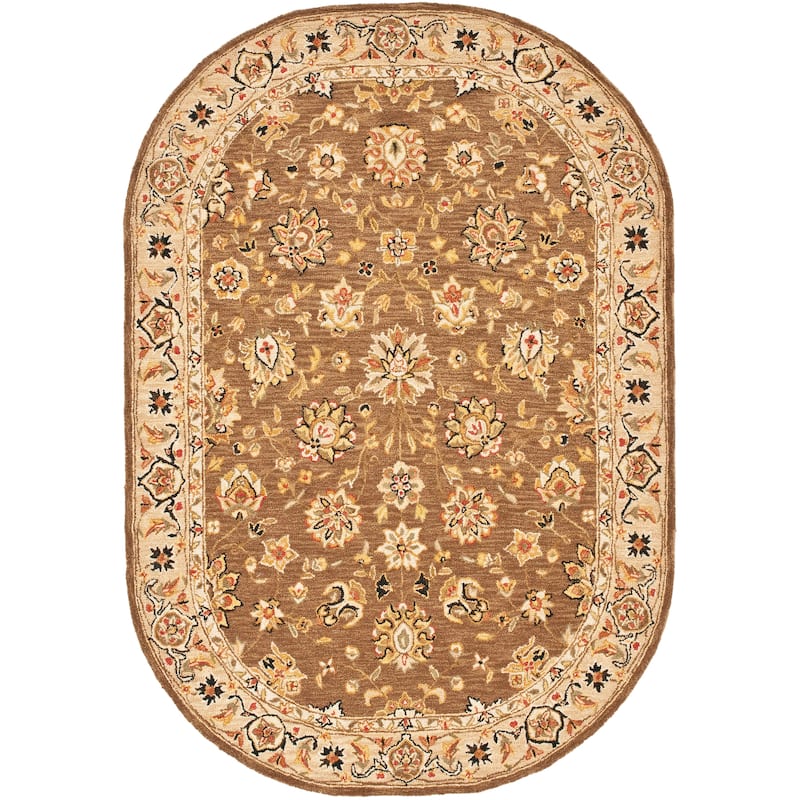 SAFAVIEH, Handmade Chelsea Maialen French Country Wool Rug - 7'6" x 9'6" Oval - Brown/Ivory