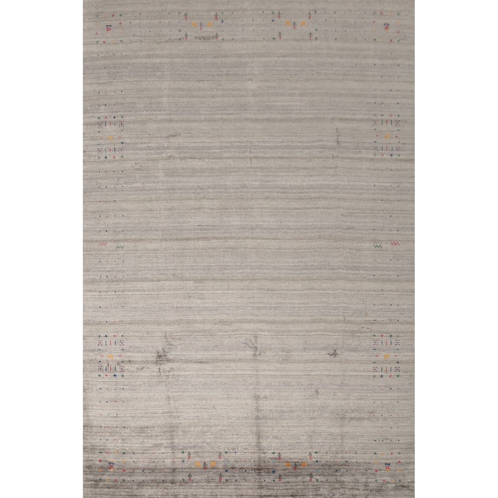 Hand Knotted Oriental Viscose Silk Carpet Tribal Animal Pictorial Greys & Charcoal Gabbeh Area Rug - 11' 8'' X 8' 6''