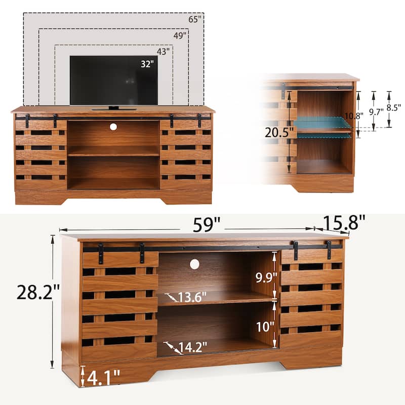 59" Farmhouse TV Stand with Adjustable Shelf for TVs Up to 65"