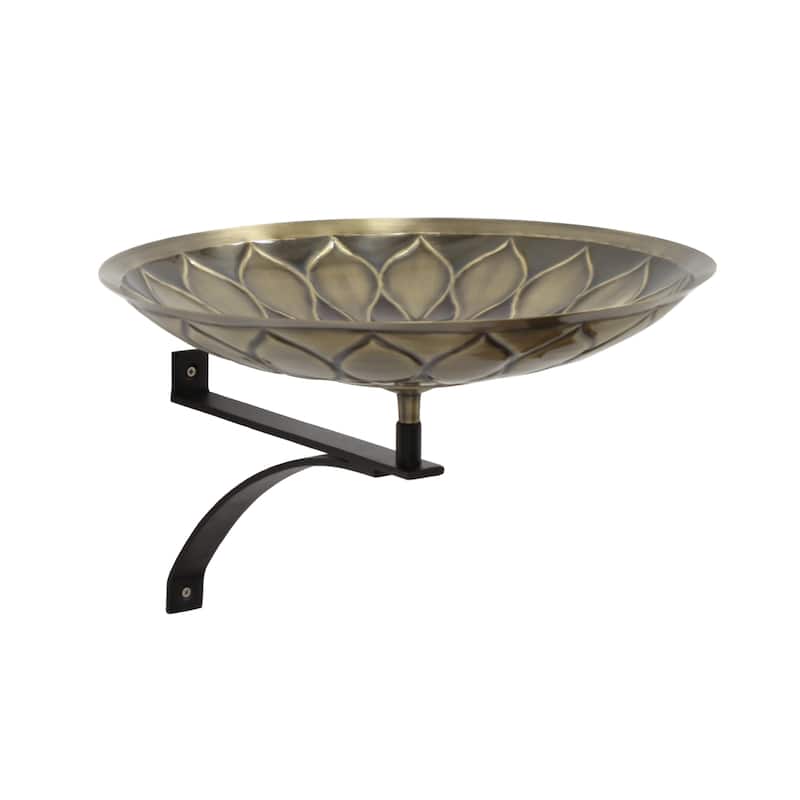 Achla Designs 16"Dia. Round Antique African Sunflower Birdbath w/Black Wrought Iron Wall Mount Bracket - Brown