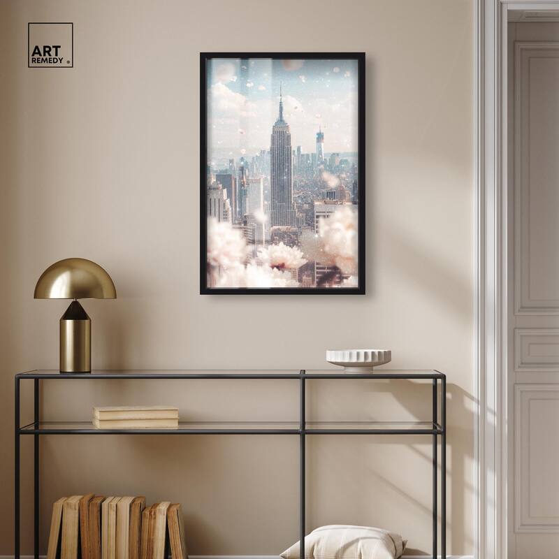 Peonies Over New York Shadowbox by Art Remedy