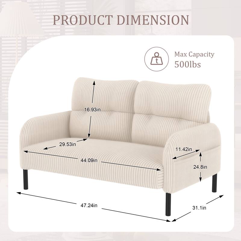 Anmytek Cozy Corduroy Monochrome Double Sofa - Versatile for Living Rooms & Bedrooms