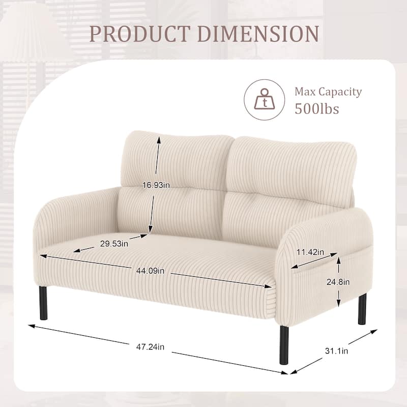 Corduroy Fabric,Comfortable Monochrome Double Sofa,Suitable For Living Rooms And Bedrooms