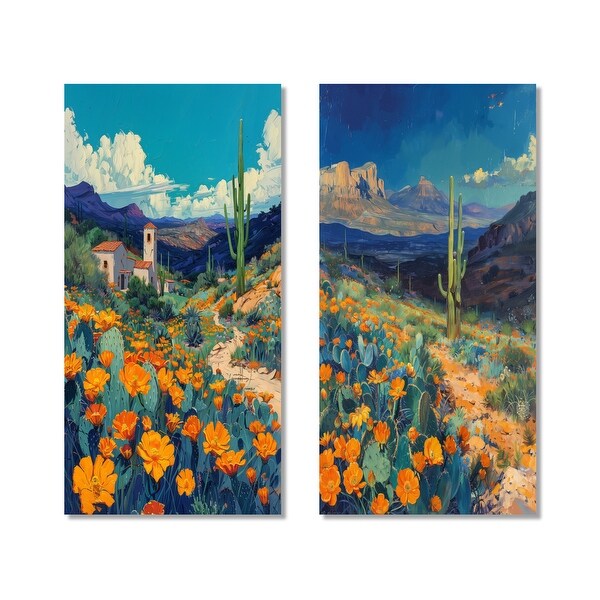 Orange Blue Desert Cactus Landscape In Mexico I - Plants Wall Art