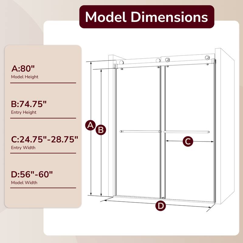 GDFStudio - Modern Minimalist Frameless Double Sliding Shower Door with 3/8" SGCC Tempered Glass & Stainless Steel Hardware