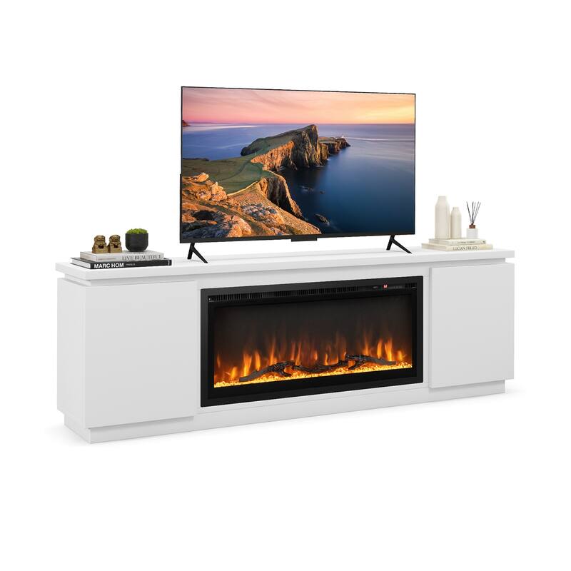 Electric Fireplace TV Stand with Adjustable-Removable Shelves and 2 Cabinets for Living Room - 70" x 14" x 24"