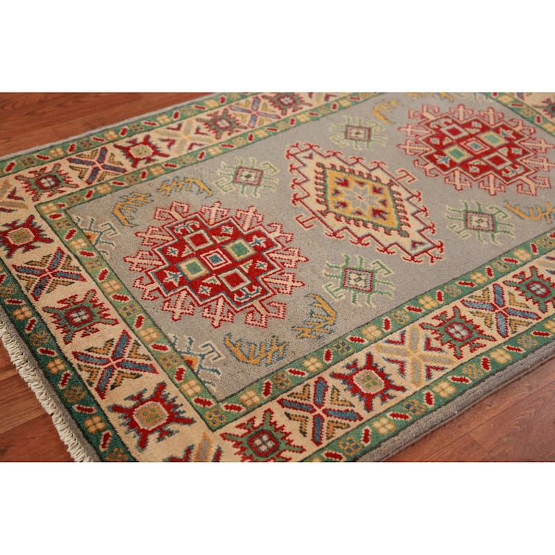 Geometric Kazak Accent Rug Handmade Wool Carpet - 2'10"x 4'2"