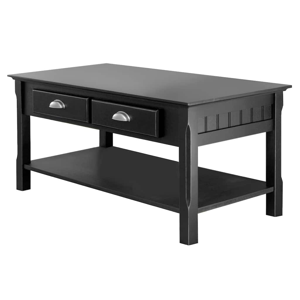 37.75" Black Elegant Timber Top End Table with Drawers Shelf