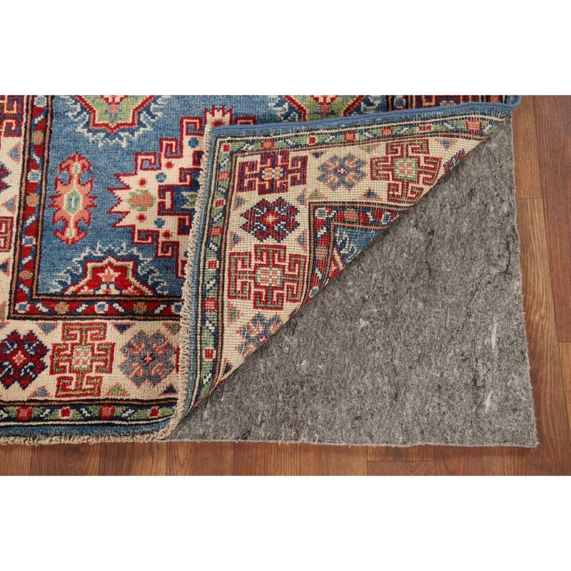 Blue Kazak Foyer Rug Handmade Geometric Wool Handmade Wool Carpet - 2'9" x 4'2"