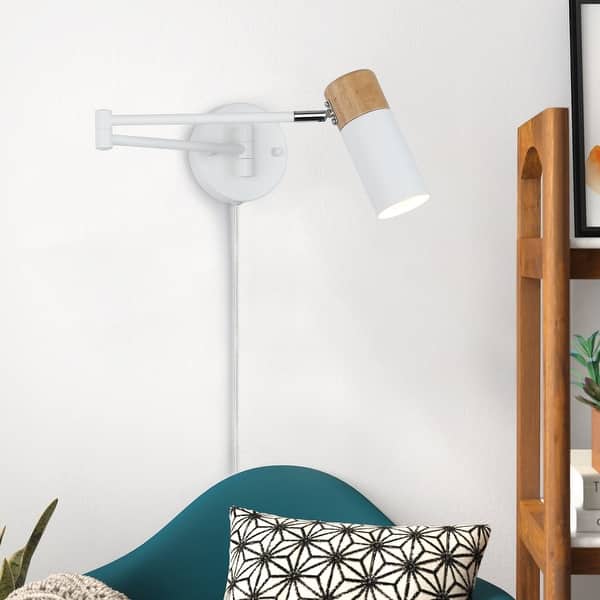 Ivory Linen Shade Light Swing Arm Wall Lamp With Ivory Linen Shade