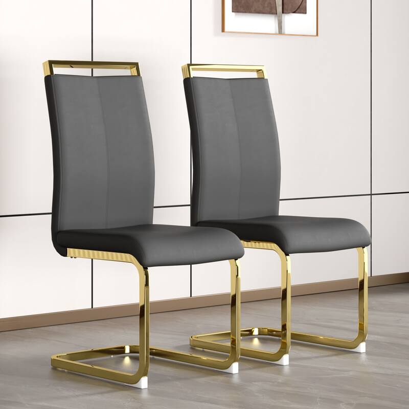 Modern PU Faux Leather High Back Dining Chairs with C-shaped Tube Chrome Metal Legs