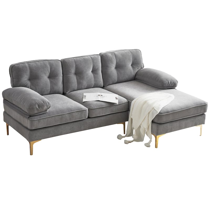 Roomfitters Modern Velvet L-Shaped Sectional Sofa Couch for Living Room Bedroom