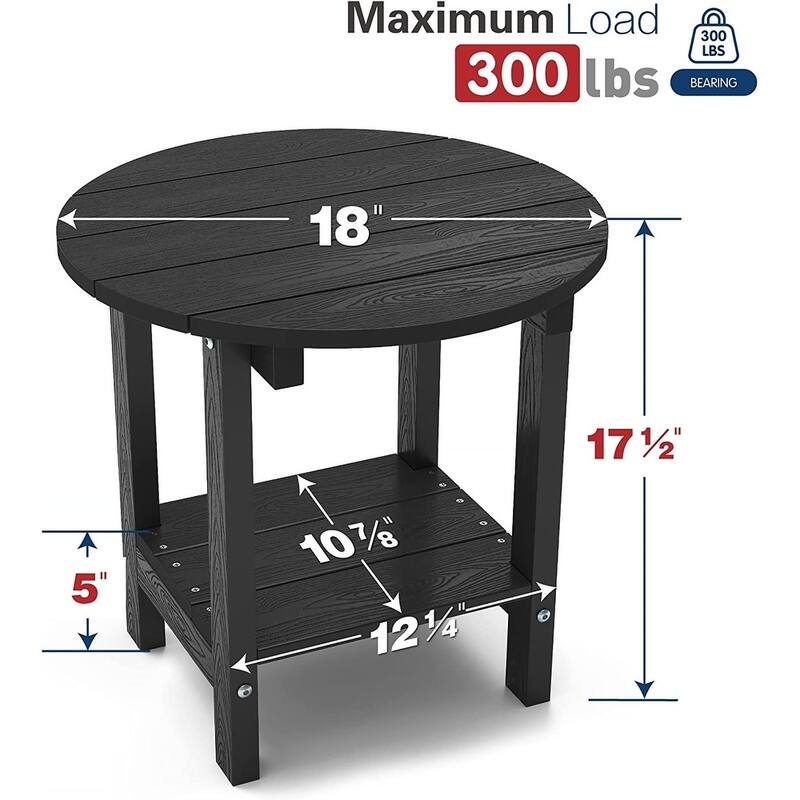 WINSOON All Weather HIPS Outdoor Round 2-Tier Outdoor Side Tables Adirondack Tables