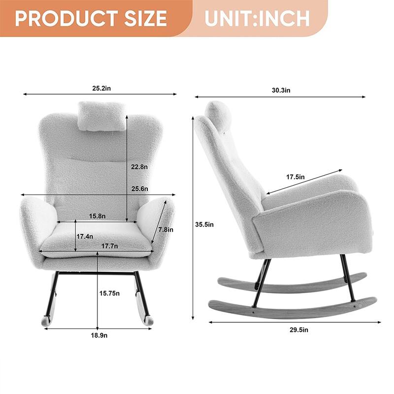 Teddy Fleece Accent Rocking Chair, Glider Rocker, Side Pockets