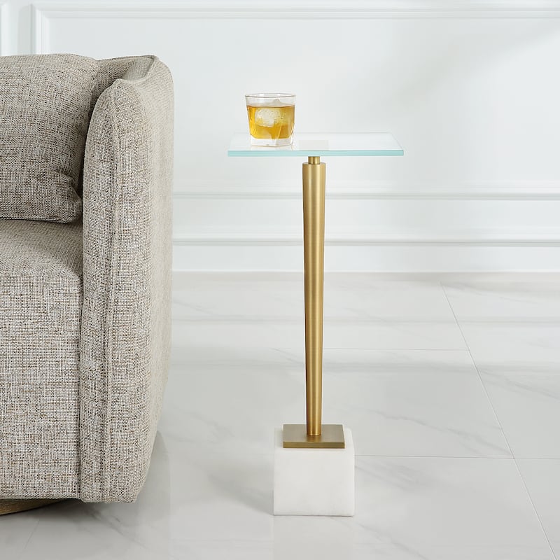 Porch & Den Glass and Gold Iron Accent Table with Solid Marble Base