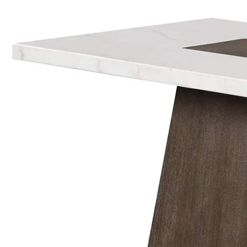 Asten Dining Table, 70 Inch White Marble Top, Walnut Brown Plinth Base - Dark Walnut Brown, White