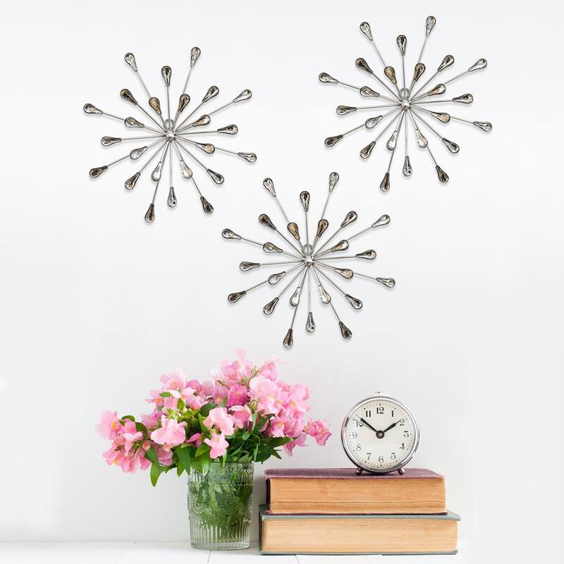 Acrylic Burst Silver Metal Wall Decor - 10" W x 2" D x 10" H