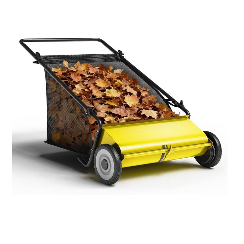 26 in Push Lawn Sweeper for All Terrains 7 cu. ft. Collection Bag 4 Brushes and Adjustable Height - Yellow