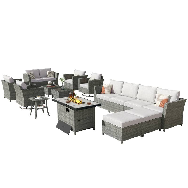 XIZZI 16-piece Outdoor Patio Wicker Furniture Sectional Set with Fire Pit