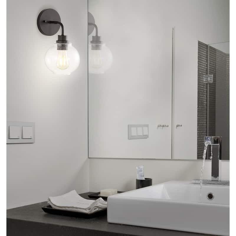 Staunton Iron/Seeded Glass Cottage Rustic LED Vanity Light, by JONATHAN Y