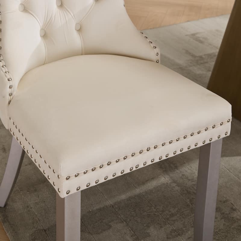 High-end Tufted Solid Wood Contemporary Velvet Upholstered Dining Chair with Wood Legs Nailhead Trim 2-Pcs Set