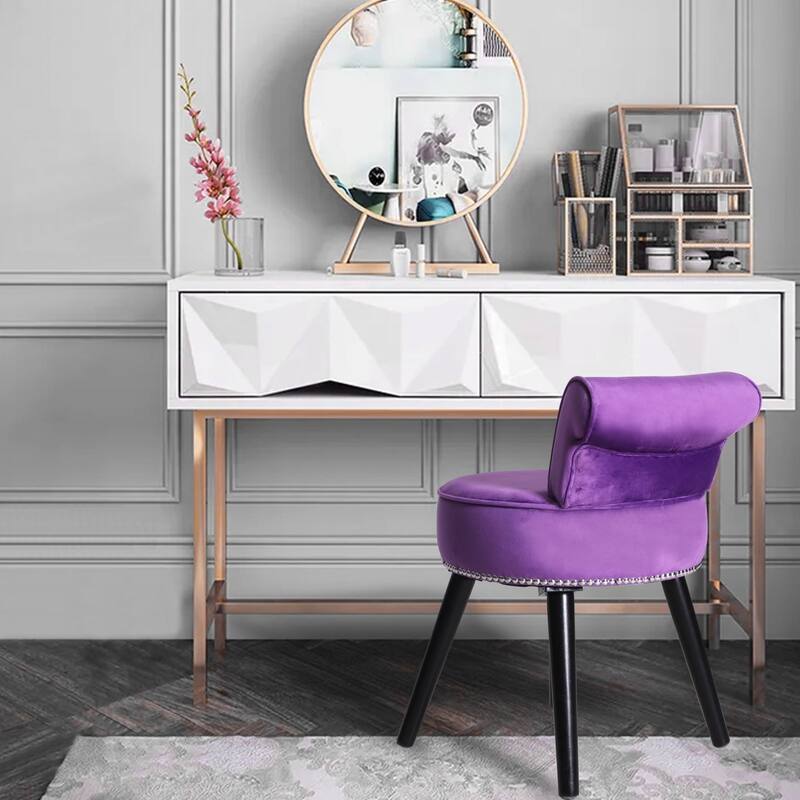 VEIKOUS Makeup Vanity Stool Chair with Low Back and Wood Legs-17.3" x 15.7" x 25.1"