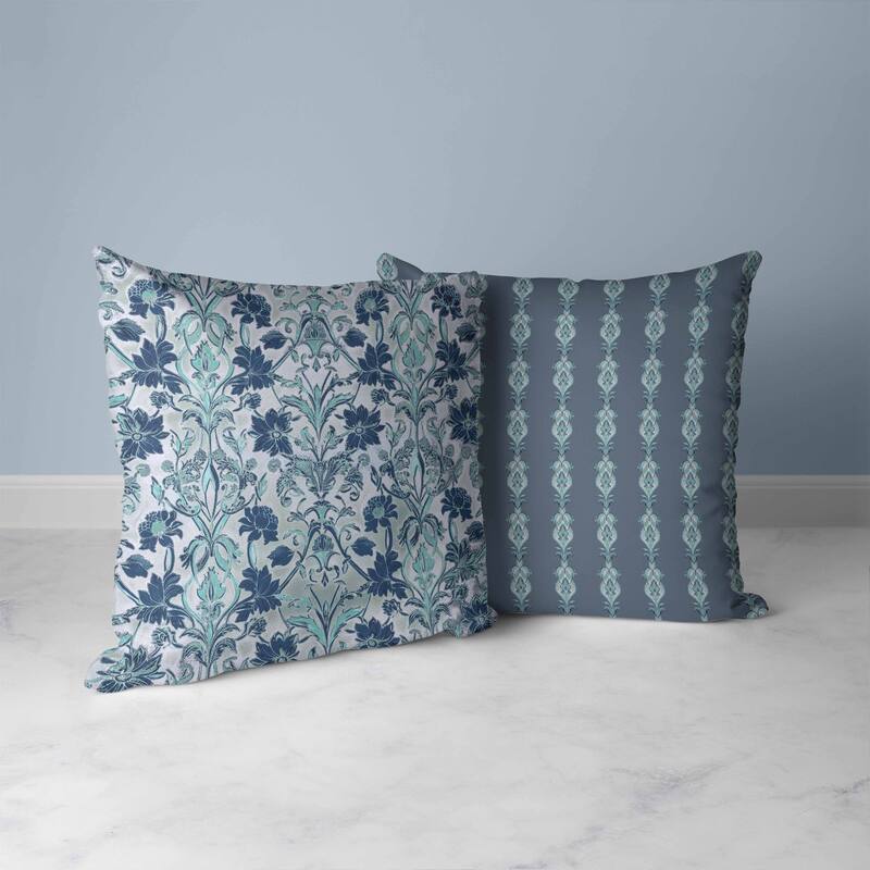 Oceanic Bloom Faux Suede Reversible Throw Pillow Blue and Teal