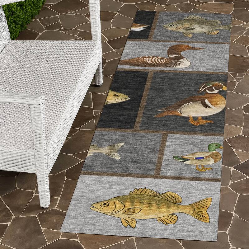 Machine Washable Indoor/ Outdoor Cabin Lodge Chantille Rug - Gray - 2'3" x 7'6"