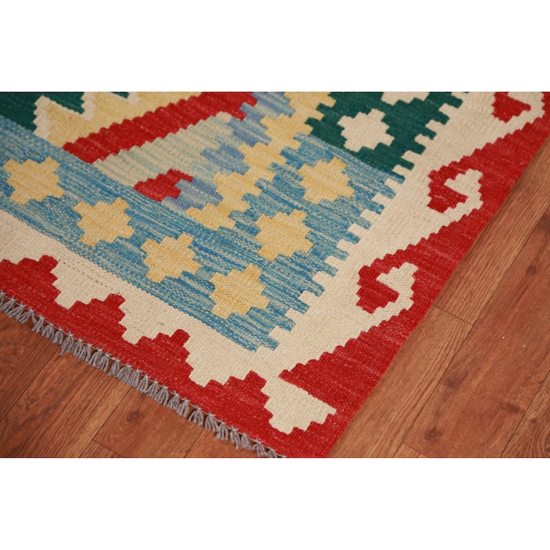 Hand Woven Oriental 100% Wool Carpet Southwestern Geometric Multi-Colored Kilim Area Rug - 8' 0'' X 5' 10''