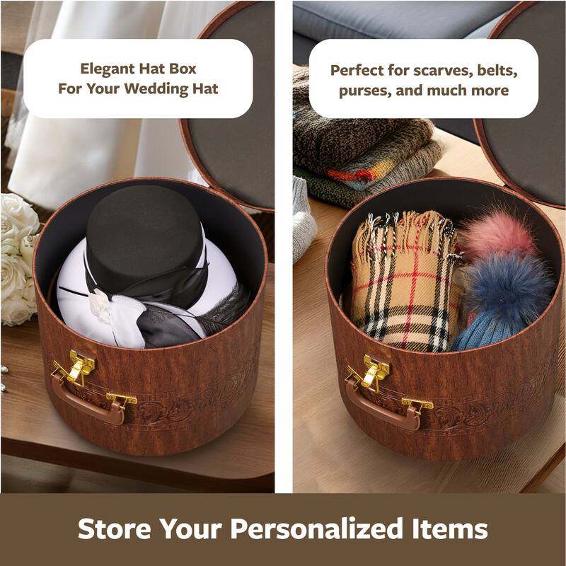 Creative Scents Cowboy Round Hat Box Storage With Gold Locking Lid