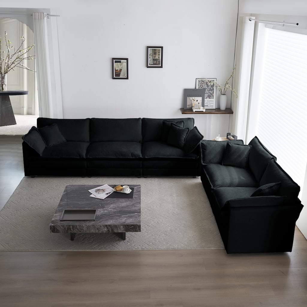 Chenille Sofa Set of 2, 3-Seater & 2-Seater Sectional Couch w/ Pillows