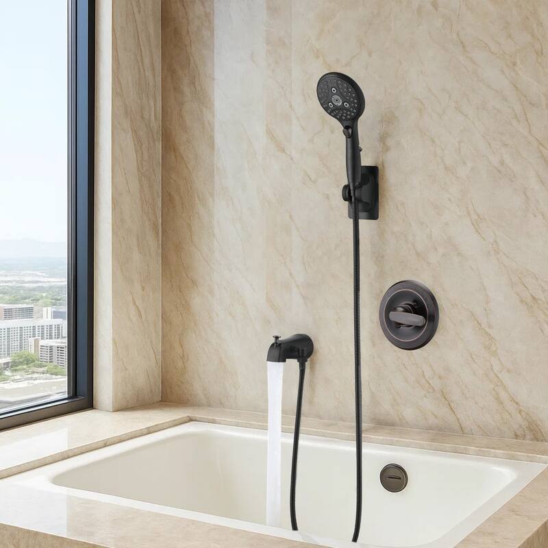 Lift-Up Diverter Tub Spout with 6 Settings Handheld Shower in Oil Rubbed Bronze (Rough-in Valve Not Included)