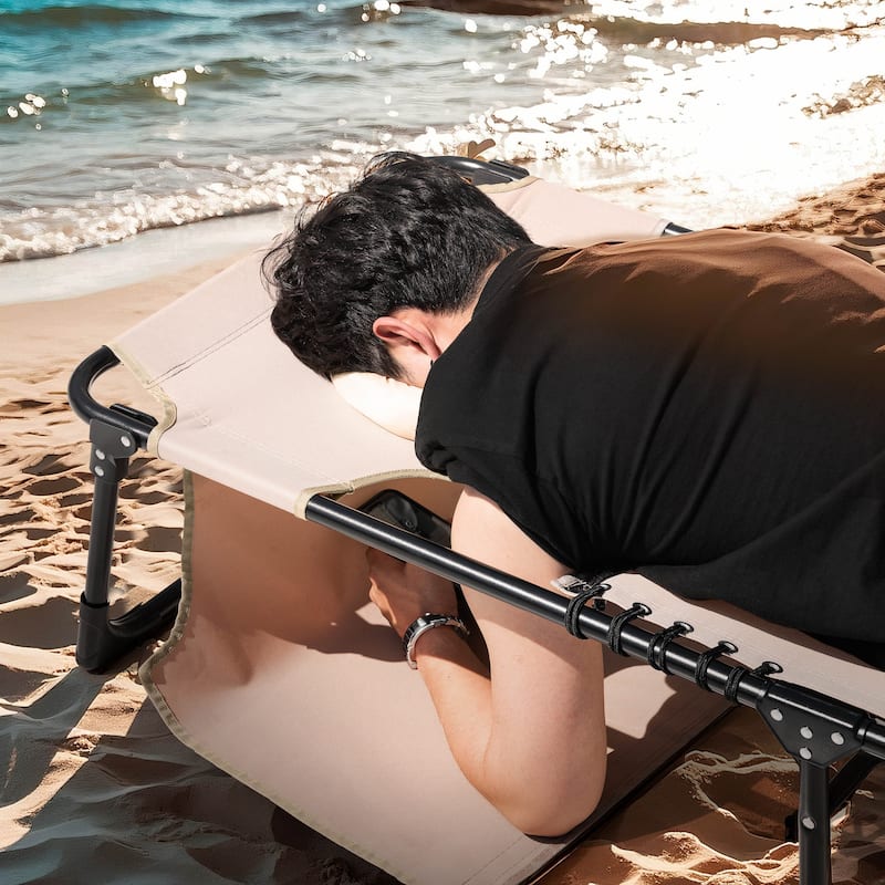 Outdoor Adjustable Lounge Chair Folding Tanning Chair with Pillow