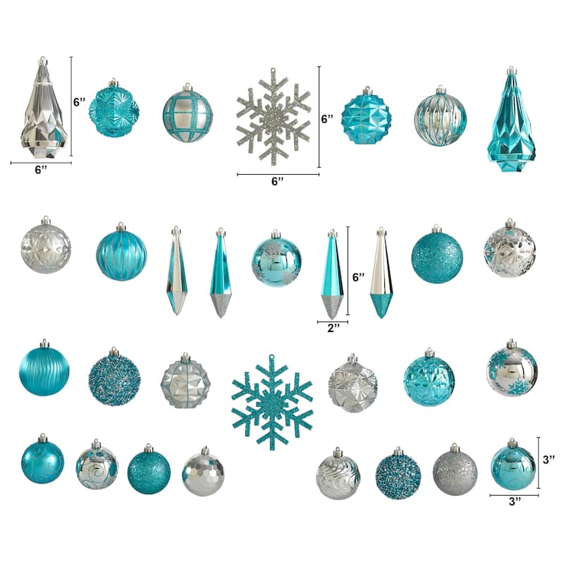 52ct Blue Shatterproof Assorted Finishes Christmas Tree Ornament 6" (150mm)