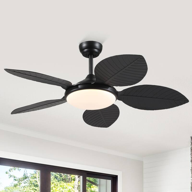 48" Downrod Ceiling Fan with Light,Palm Leaf Blades,Tropical Ceiling Fan for Living Room,Bedroom,Patio - 48 Inches