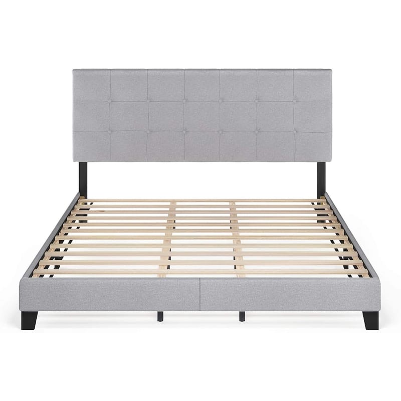 Button Tufted Bed Frame - Linen Upholstered King Size Platform Bed - Stylish Bedroom Decor