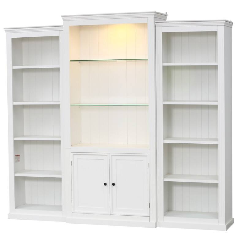 Farmhouse 3-Piece 78.75"Tall Bookcase Cabinet with and 4-Tier Display Shelf Adjustable LED Lighting