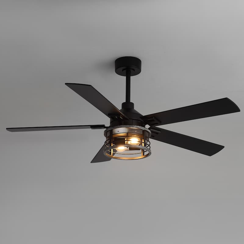 52-inch Reversible 5-Blade Caged Ceiling Fan with Light and Remote