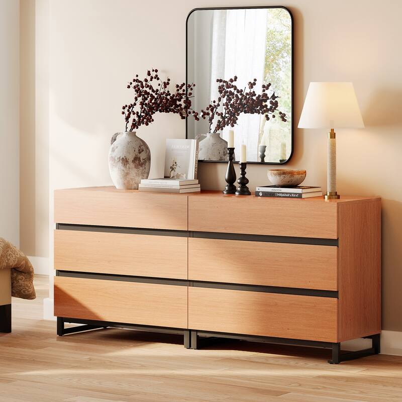 Dresser for Bedroom, Closet Organizers and Storage, Chest of Drawers with Metal Base, Modern Wood Dresser for Living Room