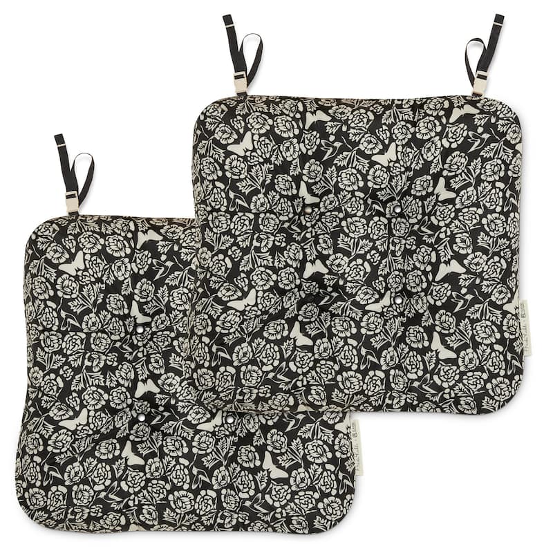 Frida Kahlo + Classic Accessories Patio Seat Cushions, 2-Pack, 19 Inch - Flores Eternas, Black